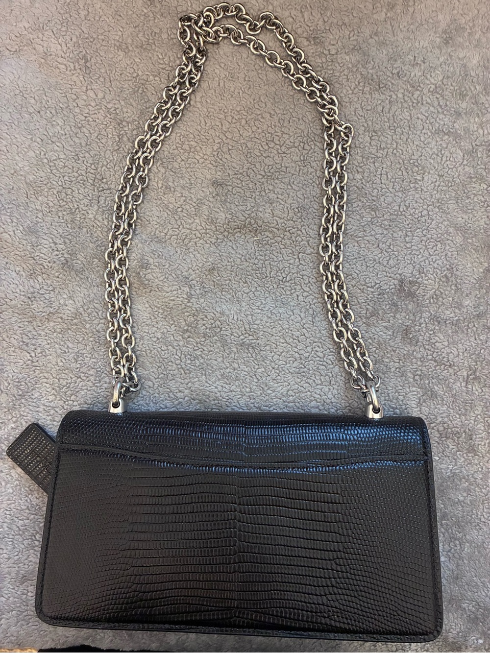Coach Black Lizard-Embossed Leather Chain Shoulder Bag with Silver Hardware - Picture 2 of 8
